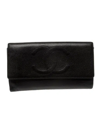 Pre-owned Chanel Caviar Timeless Cc Flap Wallet In Black