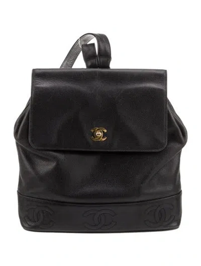 Pre-owned Chanel Caviar Triple Cc Backpack In Black