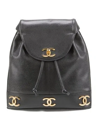 Pre-owned Chanel Caviar Triple Cc Backpack In Black