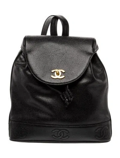 Pre-owned Chanel Caviar Triple Cc Backpack In Black