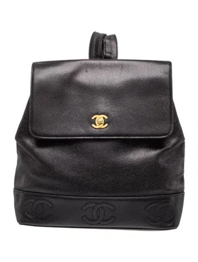 Pre-owned Chanel Caviar Triple Cc Backpack In Black