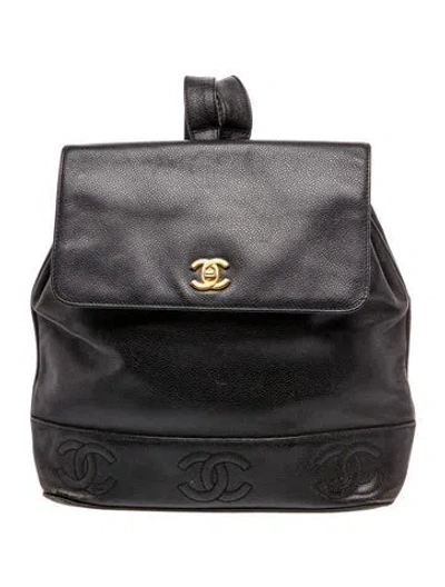Pre-owned Chanel Caviar Triple Cc Backpack In Black