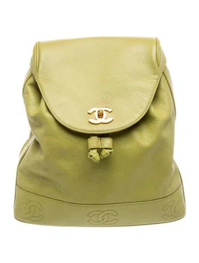 Pre-owned Chanel Caviar Triple Cc Backpack In Green