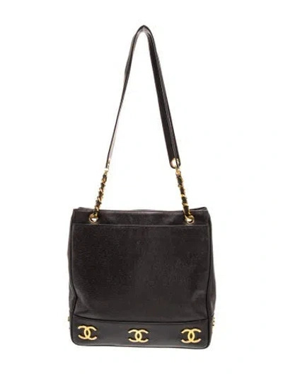 Pre-owned Chanel Caviar Triple Cc Tote In Black