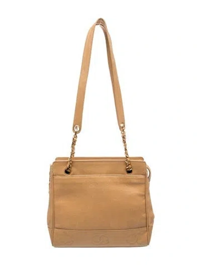 Pre-owned Chanel Caviar Triple Cc Tote In Neutral