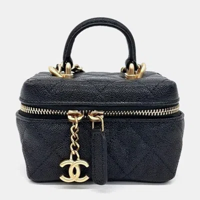 Pre-owned Chanel Caviar Vanity Mini Chain Crossbody Bag In Black