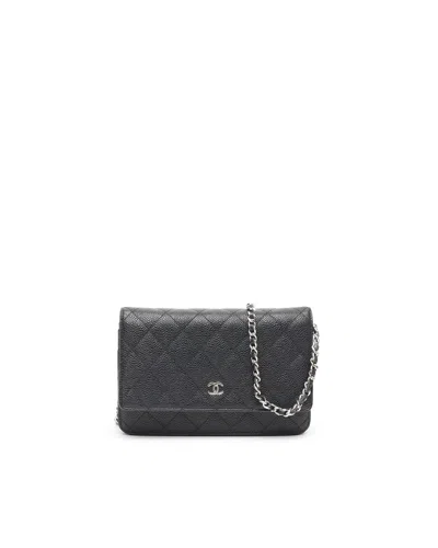 Pre-owned Chanel Caviar Wallet On Chain Bag In Black