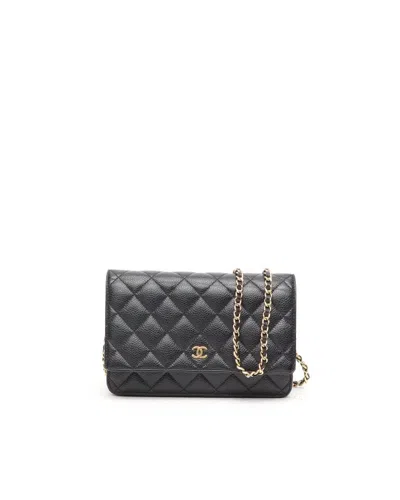 Pre-owned Chanel Caviar Wallet On Chain Bag In Black