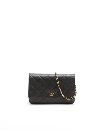 Pre-owned Chanel Caviar Wallet On Chain Bag In Black