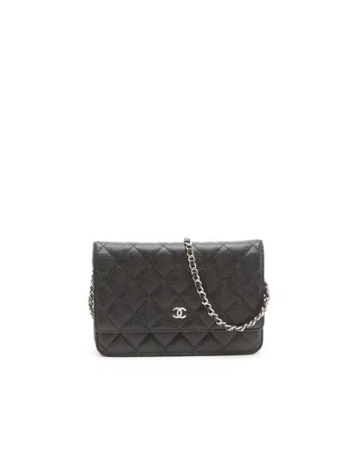 Pre-owned Chanel Caviar Wallet On Chain Bag In Black