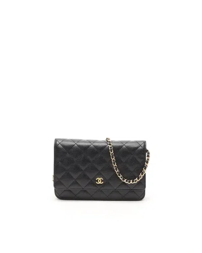 Pre-owned Chanel Caviar Wallet On Chain Bag In Black