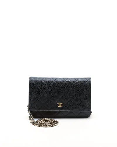 Pre-owned Chanel Caviar Wallet On Chain Bag In Black