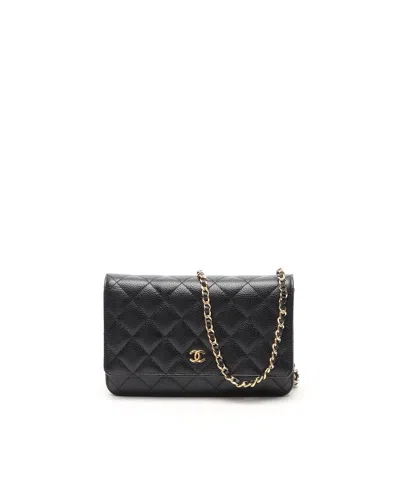 Pre-owned Chanel Caviar Wallet On Chain Bag In Black
