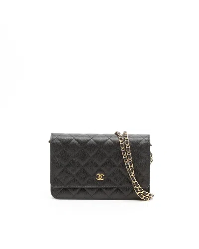 Pre-owned Chanel Caviar Wallet On Chain Bag In Black