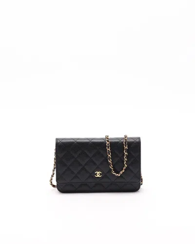 Pre-owned Chanel Caviar Wallet On Chain Bag In Black