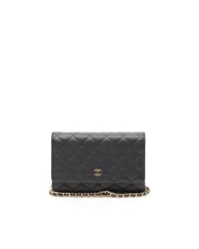 Pre-owned Chanel Caviar Wallet On Chain Bag In Black