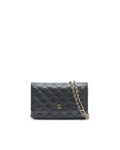 Pre-owned Chanel Caviar Wallet On Chain Bag In Black