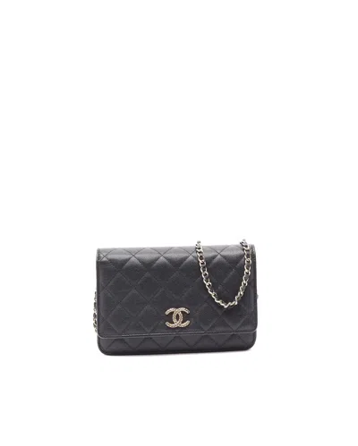 Pre-owned Chanel Caviar Wallet On Chain Bag In Black