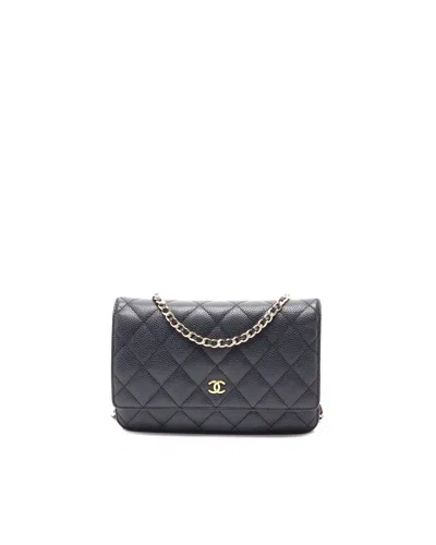 Pre-owned Chanel Caviar Wallet On Chain Bag In Black