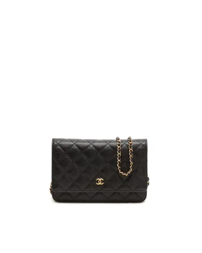 Pre-owned Chanel Caviar Wallet On Chain Bag In Black