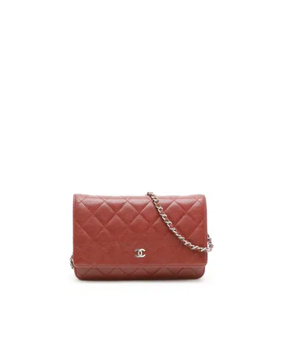 Pre-owned Chanel Caviar Wallet On Chain Bag In Burgundy