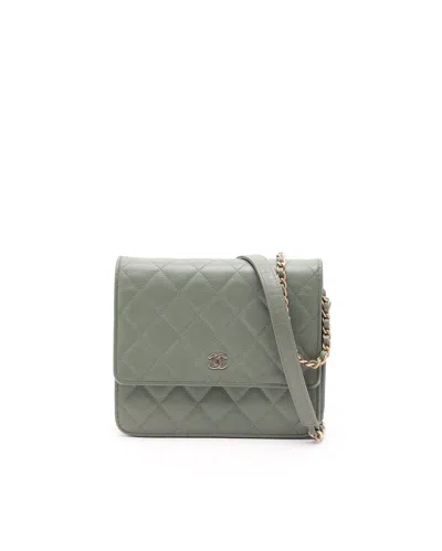 Pre-owned Chanel Caviar Wallet On Chain Bag In Green