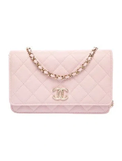 Pre-owned Chanel Caviar Wallet On Chain In Pink