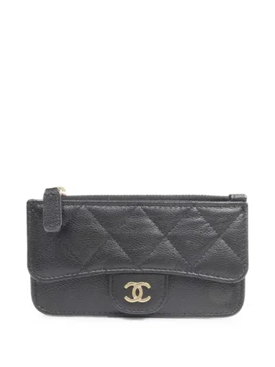 Pre-owned Chanel Caviar-quilted Card Case In Black