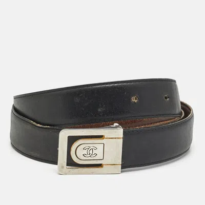Pre-owned Chanel Cc 105 Cm Buckle Belt Black/brown Leather