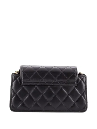 Pre-owned Chanel Cc Accordion Round Flap Phone Holder Quilted Lambskin Crossbody Bag In Black
