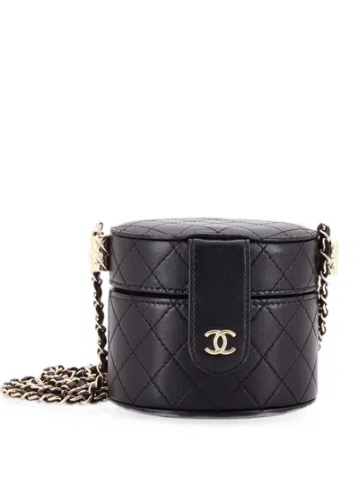 Pre-owned Chanel Cc Allure Vanity Case With Chain Quilted Lambskin Mini Crossbody Bag In Black
