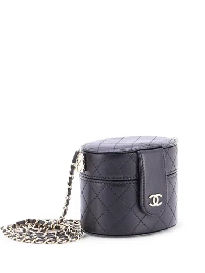 Pre-owned Chanel Cc Allure Vanity Case With Chain Quilted Lambskin Mini Crossbody Bag In Black