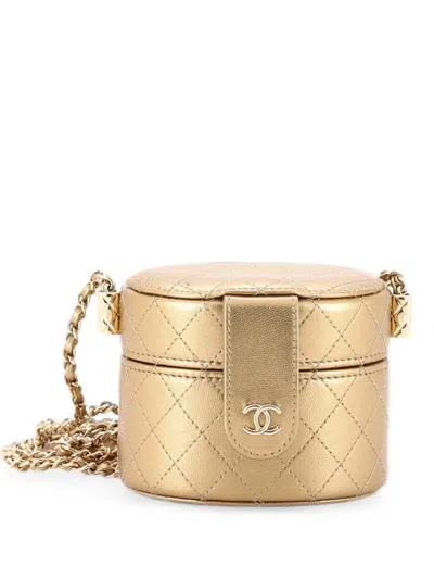 Pre-owned Chanel Cc Allure Vanity Case With Chain Quilted Lambskin Mini Crossbody Bag In Gold