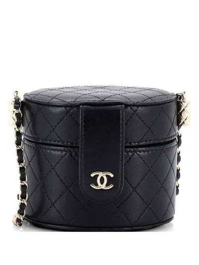 Pre-owned Chanel Cc Allure Vanity Case With Chain Quilted Lambskin Small Crossbody Bag In Black