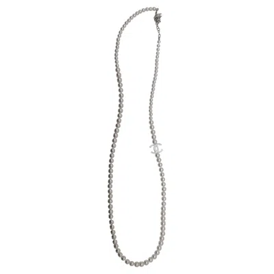 Pre-owned Chanel Cc B25 White Pearl Long Necklace Layered Choker