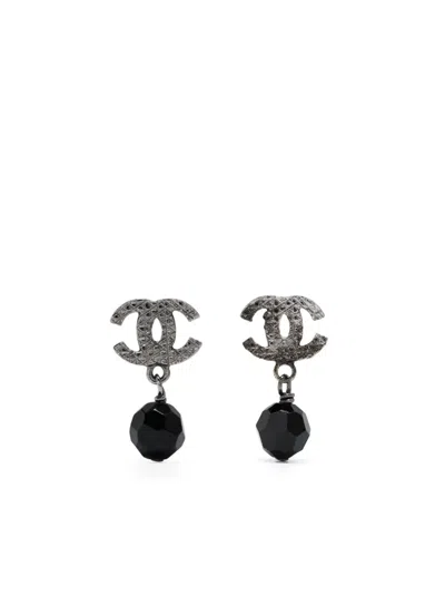 Pre-owned Chanel Cc Bead Drop Earrings In Black