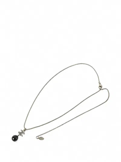 Pre-owned Chanel Cc Bead Necklace In Silver