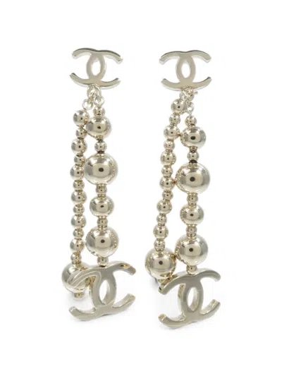 Pre-owned Chanel Cc Beaded Drop Earrings In Gold