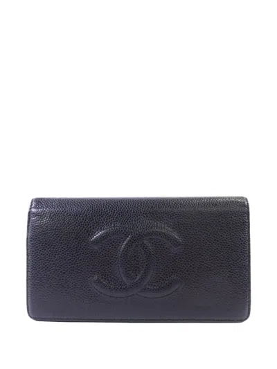 Pre-owned Chanel Cc Bifold Long Wallet In Black