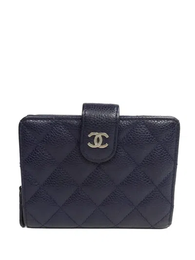 Pre-owned Chanel Cc Bifold Wallet In Blue