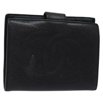 Pre-owned Chanel Cc Bifold Wallet Quilted Caviar Leather Wallets Accessory () In Black