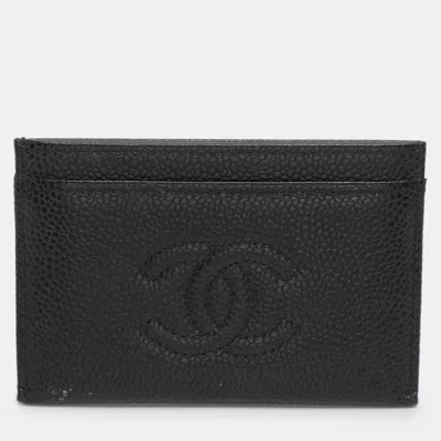 Pre-owned Chanel Cc Black Caviar Leather Card Holder