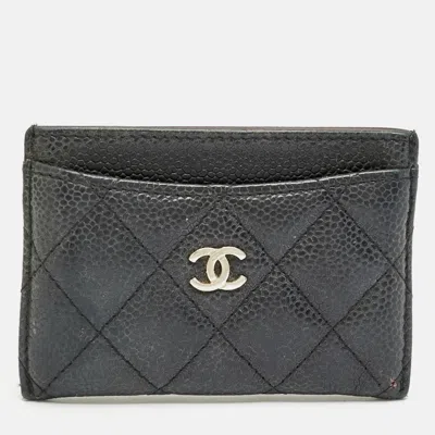 Pre-owned Chanel Cc Black Caviar Quilted Leather Card Holder