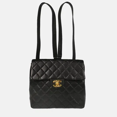 Pre-owned Chanel Cc Black Lambskin Backpack