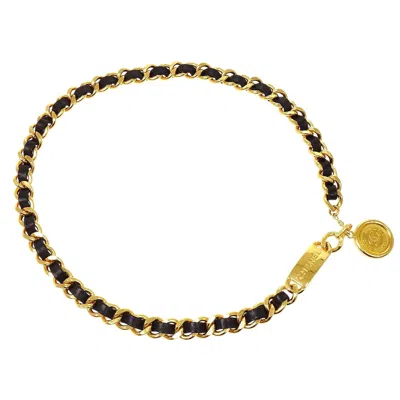 Pre-owned Chanel Cc Black Lambskin Leather Gold Metal Charm Chain Link Waist Belt