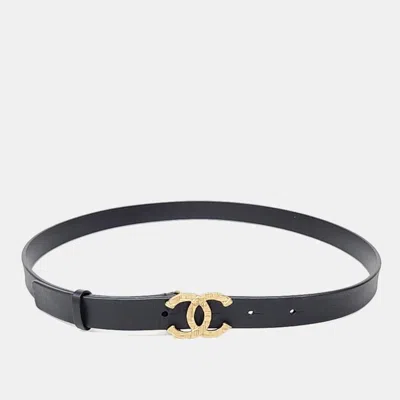 Pre-owned Chanel Cc Black Leather Logo Belt