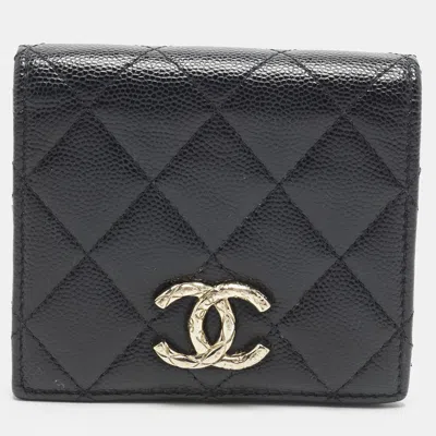 Pre-owned Chanel Cc Black Quilted Caviar Leather Bifold Wallet