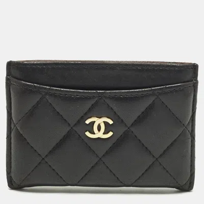Pre-owned Chanel Cc Black Quilted Leather Card Holder