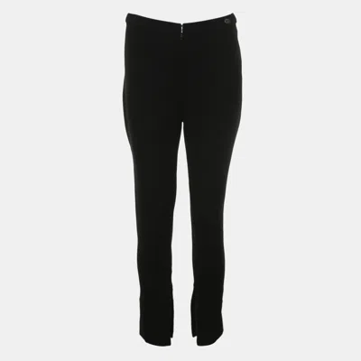Pre-owned Chanel Cc Black Silk Waist Long Pants Size M