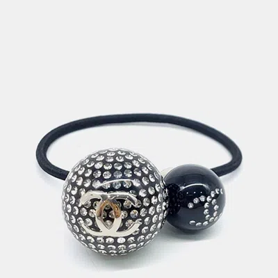 Pre-owned Chanel Cc Black/silver Elastic Rhinestone Hairband